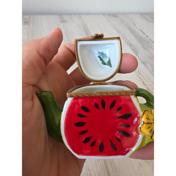 Limoges watermelon teapot trinket box flower - Picture 9 of 9